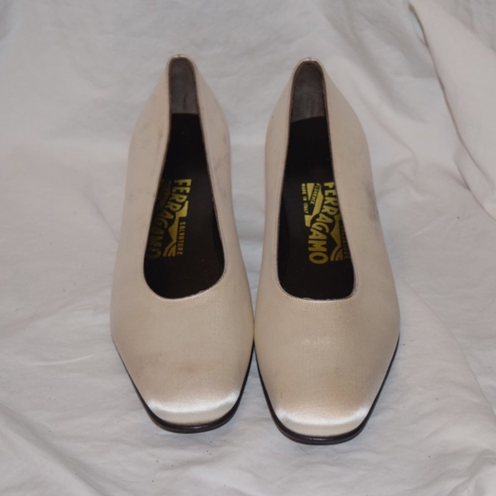White Ferragamo Heels with Sparkle Heel